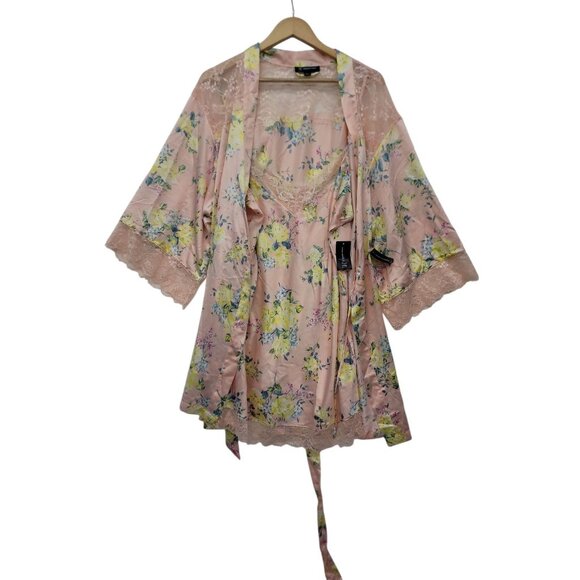 INC International Concepts Women's 2pc Lace-Trim Floral Robe/ Nightie Floral XL - Picture 1 of 15